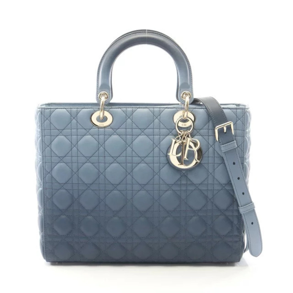 Christian Dior Lady Cannage Gradient Handbag Leather Blue